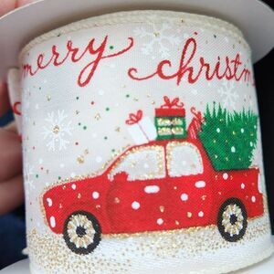 🔸️NWOT Artemis Festive Christmas Ribbon w/Truck Design 10 Yard Roll
